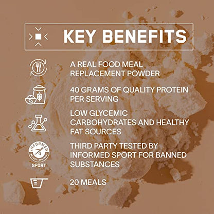 Bare Performance Nutrition Strong Food Complete Nutrition Meal Replacement, Fuel Performance & Maximize Recovery with Protein, Carbohydrates, & Healthy Fats, Cinnamon Roll, 20 servings