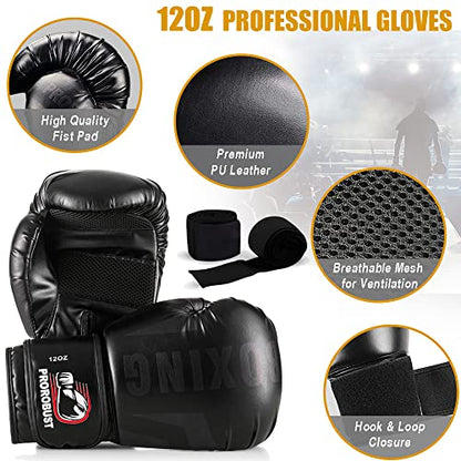 Prorobust Punching Bag for Adults, 4ft PU Heavy Boxing Bag Set with 12OZ Gloves for MMA Kickboxing Boxing Karate Home Gym Training (Unfilled)