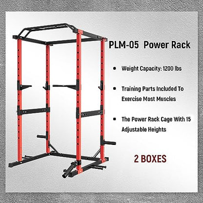 MAJOR LUTIE Power Rack Power Cage, PLM05 Multi-Function Squat Rack with Optional Pulley System for Home Gym（RED)