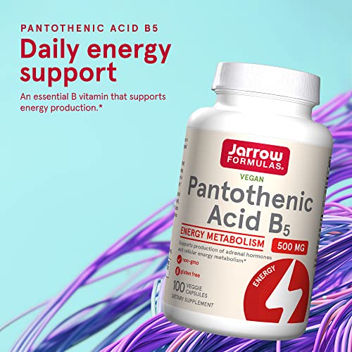 Jarrow Formulas Pantothenic Acid B5 500 mg - 100 Veggie Caps - Essential B Vitamin - Energy Production & Metabolism Support - 100 Servings