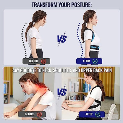 Posture Corrector Upper Back Brace: Adjustable for Men and Women Neck Shoulder & Upper Back Pain Relief - Improve Posture Correct Hunchback Slouching Kyphosis Invisible Under Clothes Fits 28" - 41"