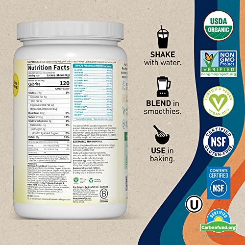 Organic Vegan Unflavored Protein Powder - Garden of Life – 22g Complete Plant Based Raw Protein & BCAAs Plus Probiotics & Digestive Enzymes for Easy Digestion, Non-GMO Gluten-Free Lactose Free 1.2 LB