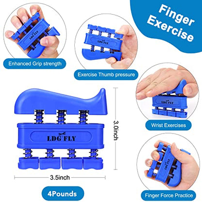 LDG FLY Hand Grip Strengthener Kit,Grip Strength Trainer, Finger Exerciser,Adjustable Resistance Hand Gripper, Finger Resistance Band, Grip Strength Ring & Stress Relief Ball for Athletes & Musicians