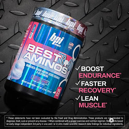 BPI Sports Best Aminos - BCAA Powder Post Workout & Glutamine Recovery Drink with Branched Chain Amino Acids for Hydration & Recovery, for Men & Women - Cotton Candy - 25 Servings