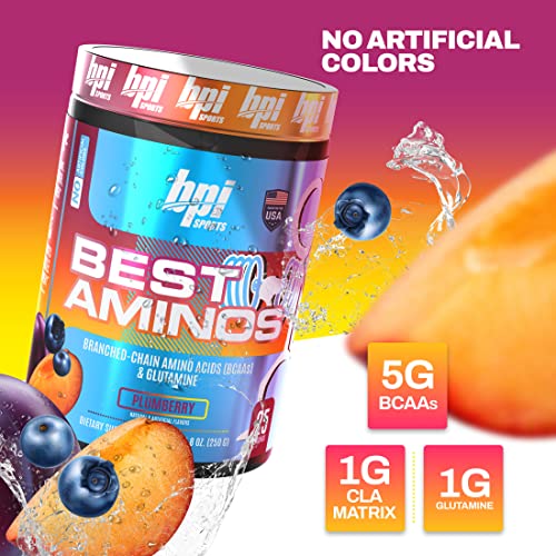 BPI Sports Best Aminos - BCAA Powder Post Workout & Glutamine Recovery Drink with Branched Chain Amino Acids for Hydration & Recovery, for Men & Women - Plumberry - 25 Servings