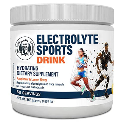 Dr. Berg's Electrolyte Sports Drink - Sugar Free Electrolyte Powder - No Maltodextrin - Hydration Powder - Raspberry Lemon Flavor 50 Servings