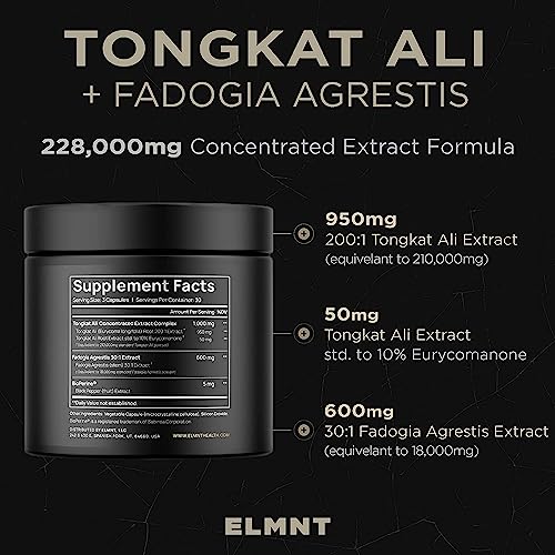 228,000mg 200x Strength Tongkat Ali for Men w. 30x Fadogia Agrestis - 10% Eurycomanone Highest Potency Extract Fadogia Agrestis & Tongkat Ali Supplement for Muslce Growth, Power, Male Performance