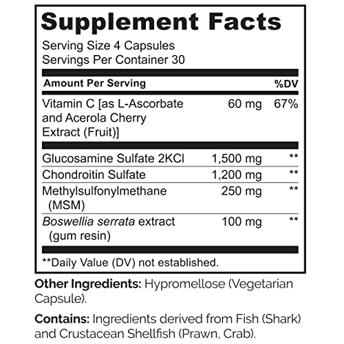 NATURELO Glucosamine Chondroitin MSM with Boswellia and Vitamin C - Joint Support Supplement - 120 Capsules