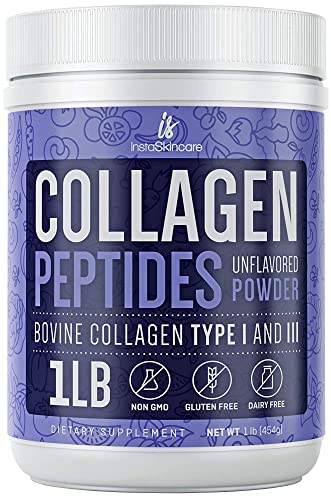 Collagen Peptides Powder for Women Hydrolyzed Collagen Protein Powder Types I and III Non-GMO Grass-Fed Gluten-Free Kosher and Pareve Unflavored Easy to Mix Drink Healthy Hair Skin Joints Nails 1Lb