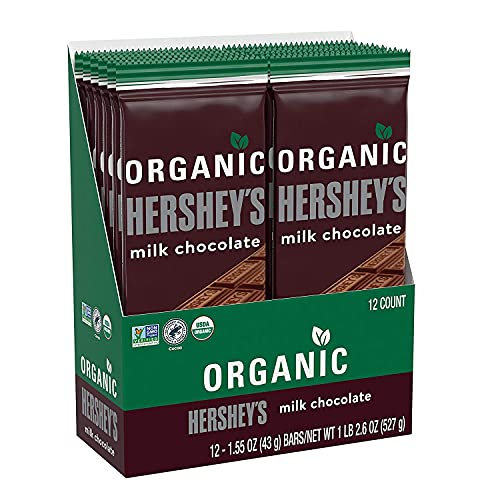 HERSHEY'S Organic Milk Chocolate Candy, Individually Wrapped, 1.55 oz Bar (12 Count)