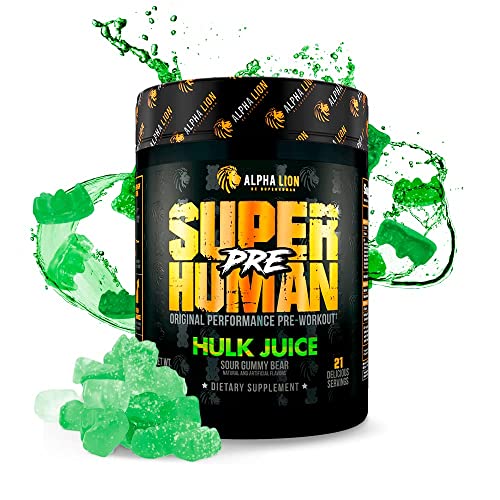 ALPHA LION Superhuman Pre Workout Powder, Beta Alanine, L-Taurine & Tri-Source Caffeine for Sustained Energy & Focus, Nitric Oxide & Citrulline for Pump (21 Servings, Hulk Juice)