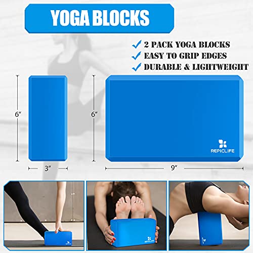 Yoga Blocks,Yoga Set,Yoga Accessories,Yoga Blocks 2 Pack with Strap,1 Mini Yoga Ball,3 Resistance Loop Bands,1 Resistance Band,1 Door Anchor,1 Jump Rope,Gym Bag & Manual for Yoga,Pilates,Stretching