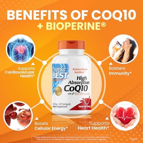 Doctor's Best High Absorption CoQ10 with BioPerine, Gluten Free, Naturally Fermented, Heart Health, Energy Production, 100 mg, 120 Count