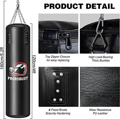 Prorobust Punching Bag for Adults, 4ft PU Heavy Boxing Bag Set with 12OZ Gloves for MMA Kickboxing Boxing Karate Home Gym Training (Unfilled)