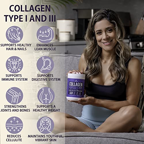 Collagen Peptides Powder for Women Hydrolyzed Collagen Protein Powder Types I and III Non-GMO Grass-Fed Gluten-Free Kosher and Pareve Unflavored Easy to Mix Drink Healthy Hair Skin Joints Nails 1Lb