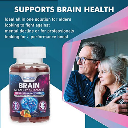 Nootropic Brain Booster Gummies Supplement - Memory, Focus & Concentration Gummy with Vitamins B6 & B12, Proven and Tested Phosphatidylserine - Natural Cognitive Function & Energy Boost, 60 Gummies