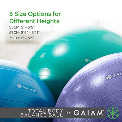 Gaiam 05-51980 Total Body Balance Ball Kit - Includes 55cm Anti-Burst Stability Exercise Yoga Ball, Air Pump & Workout Video - Purple