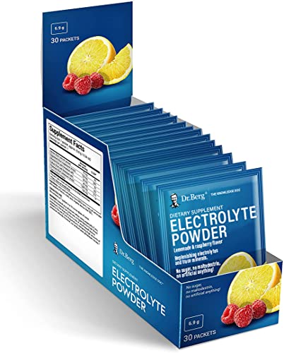 Dr. Berg's Electrolyte Powder Packets - Travel Size Hydration Drink Mix Supplement -13x Potassium - NO Maltodextrin, Sugar & Carb-Free - Raspberry Lemon Flavor 30 Count