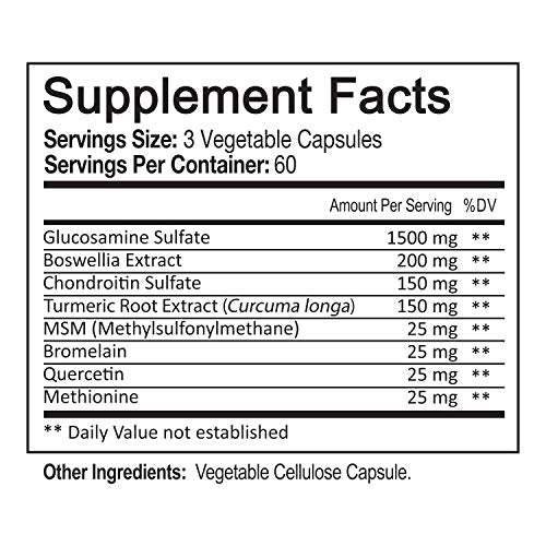 NutriFlair Glucosamine Chondroitin Turmeric MSM Boswellia - Supplement - Natural & Non-GMO - Antioxidant Pills - for Back, Knees, Hands, Joints, Cartilage