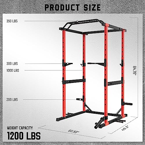 MAJOR LUTIE Power Rack Power Cage, PLM05 Multi-Function Squat Rack with Optional Pulley System for Home Gym（RED)