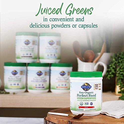 Garden of Life Raw Organic Perfect Food Green Superfood Juiced Greens Powder - Apple Flavor, 30 Servings - Vegan Gluten Free Whole Food Dietary Supplement, Greens Plus Probiotics & Enzymes