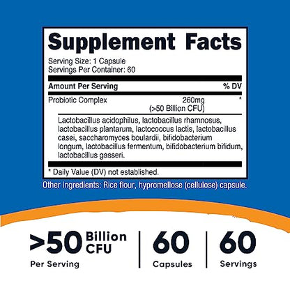 Nutricost Probiotic Complex - 50 Billion CFU, 60 Capsules - Probiotic for Men and Women - Vegetarian Capsules, Non-GMO, Gluten Free