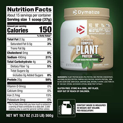 Dymatize Vegan Plant Protein, Smooth Vanilla, 25g Protein, 4.8g BCAAs, Complete Amino Acid Profile, 15 Servings