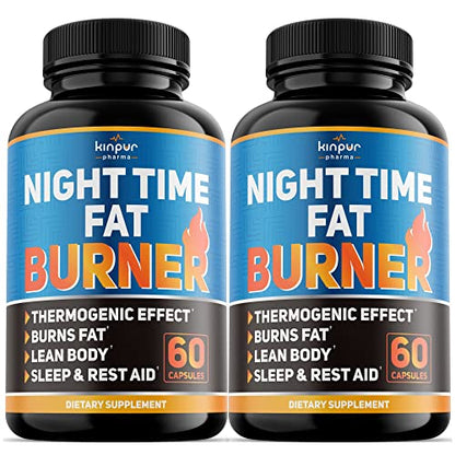 Kinpur Pharma Night Time Fat Burner for Men, Women - Weight Loss Supplement, Appetite Suppressant - Diet Pills That Work Fast - Energy, Metabolism Booster - Natural Plant Extract - 120 Caps in Total