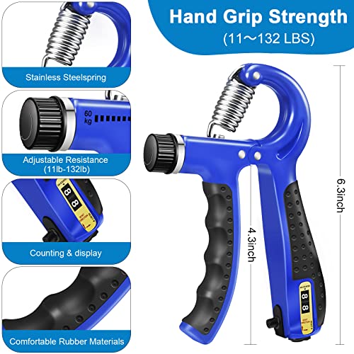 LDG FLY Hand Grip Strengthener Kit,Grip Strength Trainer, Finger Exerciser,Adjustable Resistance Hand Gripper, Finger Resistance Band, Grip Strength Ring & Stress Relief Ball for Athletes & Musicians