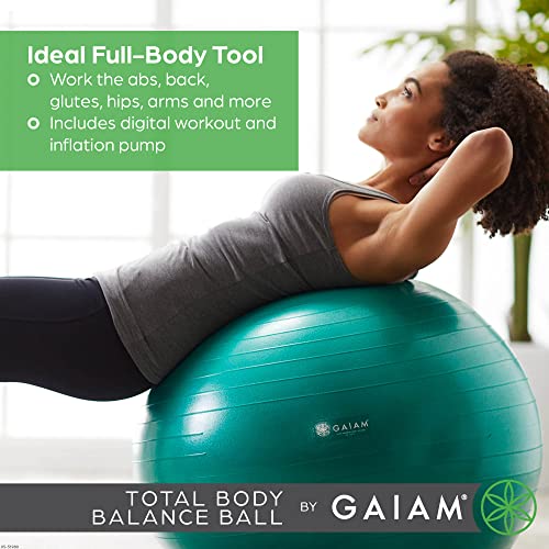 Gaiam 05-51980 Total Body Balance Ball Kit - Includes 55cm Anti-Burst Stability Exercise Yoga Ball, Air Pump & Workout Video - Purple