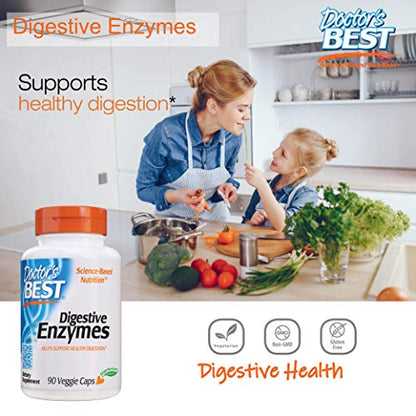 Doctor's Best Digestive Enzymes Non-GMO Vegetarian Gluten Free, 90 Veggie Caps