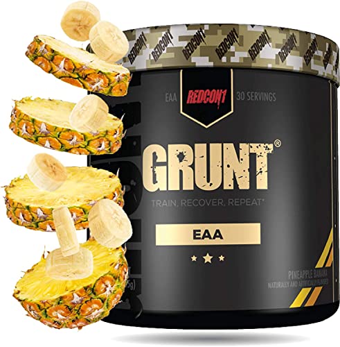 REDCON1 Grunt EAAs, Pineapple Banana - Sugar Free, Keto Friendly Essential Amino Acids - Post Workout Powder Containing 9 Amino Acids to Help Train, Recover, Repeat (30 Servings)