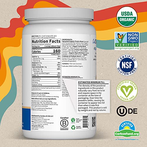 Garden of Life Creamy Vanilla Cookie Protein Powder + Oatmilk 20g Organic Vegan Plant Based Protein, Coconut Water, MCTs, Sprouted Grains, Prebiotics, Probiotics – Non-GMO, Gluten-Free, 1.90 LB