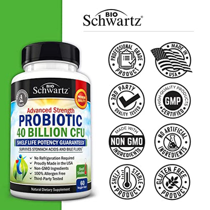 Daily Probiotic Supplement with 40 Billion CFU - Gut Health Complex with Astragalus and Lactobacillus Acidophilus Probiotic for Women and Men - Shelf Stable Pre and Probiotics for Digestive Health