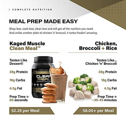 Kaged Clean Meal; Meal Replacement Shake with Whey Protein Isolate, Clean Carbs, MCT Oil Fats, Organic Vitamins and Minerals, Vanilla Cake, 20 servings