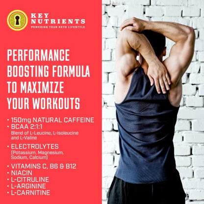 KeyNutrients Pre Workout + Electrolytes Powder + BCAA Blend: Delicious Strawberry Lemonade Preworkout with Electrolyte Powder - Pre Workout Powder | Pre Workout Women, Pre Workout Men with Creatine