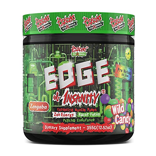 Psycho Pharma New Perfect Powders with Zengaba Energy Feel Good Focus #1 Strongest PWO Edge of Insanity - Most Intense Workout Powder for Focus, Strength & Energy