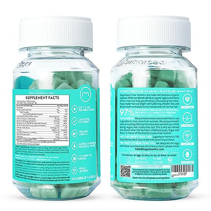 Sugarbear Hair Vegan Vitamin Gummies for Luscious Hair with Vitamin C, 6000 mcg Biotin, B12, Zinc, Iodine, Folic Acid, Inositol, Coconut Oil, Hair and Nails Supplement for Women & Men (1 Month Supply)