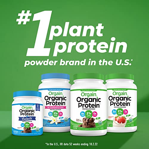 Orgain Organic Protein + Superfoods Powder, Vanilla Bean - 21g Protein, Vegan, Plant-Based, Non-GMO - 1.12lb