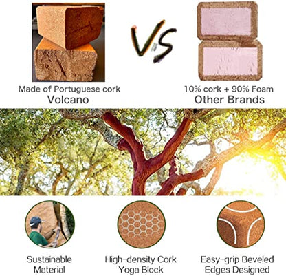 Cork Yoga Blocks 2 Pack Set -Natural Cork from Portugal, 9"x6"x4" Yoga Blocks Non-Slip&Anti-Tilt for Women| Men, Lightweight, Odor-Resistant| Moisture-Proof, Perfect Yoga Equipment