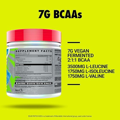 GHOST BCAA Amino Acids, Sour Patch Kids Blue Raspberry - 30 Servings - Sugar-Free Intra & Post Workout Powder & Recovery Drink, 7g BCAA Supports Muscle Growth & Endurance - Soy & Gluten-Free, Vegan