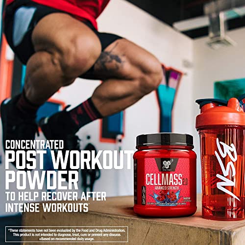 BSN CELLMASS 2.0 Post Workout Recovery with BCAA, Creatine, & Glutamine - Keto Friendly - Blue Raz, (25 Servings)