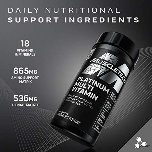 MuscleTech Platinum Multivitamin for Immune Support | 18 Vitamins & Minerals | Vitamins A C D E B6 B12 | Daily Workout Supplements for Men | 90 ct