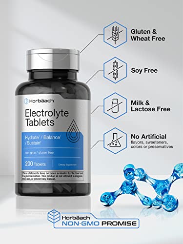 Electrolyte Tablets | 200 Count | Vegetarian, Non-GMO, and Gluten Free Hydration Supplement | by Horbaach