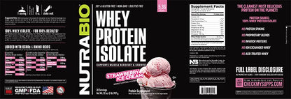 NutraBio 100% Whey Protein Isolate - Complete Amino Acid Profile - 25G of Protein Per Scoop - Soy and Gluten Free - Zero Fillers, Non-GMO, Protein Powder - Strawberry, 2 Pounds