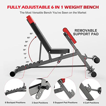 Finer Form Multi-Functional FID Weight Bench for Full All-in-One Body Workout – Hyper Back Extension, Roman Chair, Adjustable Sit up Bench, Incline, Flat & Decline Bench. Perfect with adjustable dumbbell set, barbell weight set or bench press