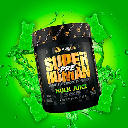 ALPHA LION Superhuman Pre Workout Powder, Beta Alanine, L-Taurine & Tri-Source Caffeine for Sustained Energy & Focus, Nitric Oxide & Citrulline for Pump (21 Servings, Hulk Juice)