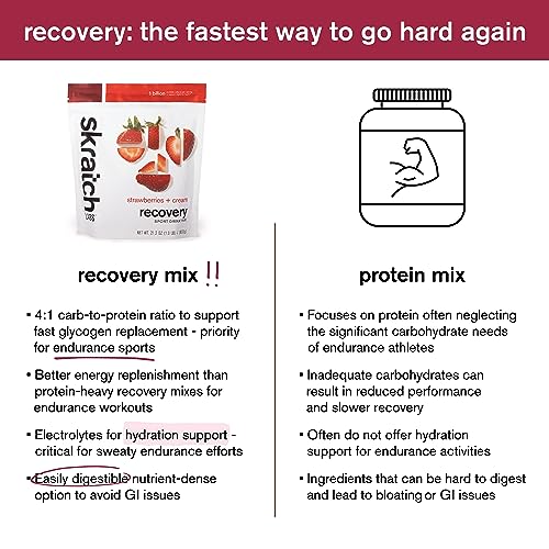 Skratch Labs Recovery- Sport Drink Mix | Complete Milk Protein with Carbs, Electrolytes, and Probiotics | Post Workout Powder | Strawberries + Cream