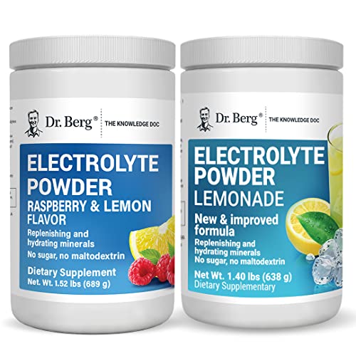 Dr. Berg's Electrolyte Powder 100 Servings Bundle - Raspberry Lemon & Lemonade Flavors - Hydration Drink Mix Supplement