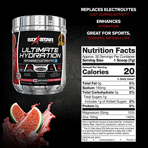 Electrolyte Powder | Six Star Ultimate Hydration Powder | Replenish Electrolytes | Post Workout Recovery Drink | Electrolyte Supplement Hydration Powder | Sports Nutrition, Watermelon (50 Servings)